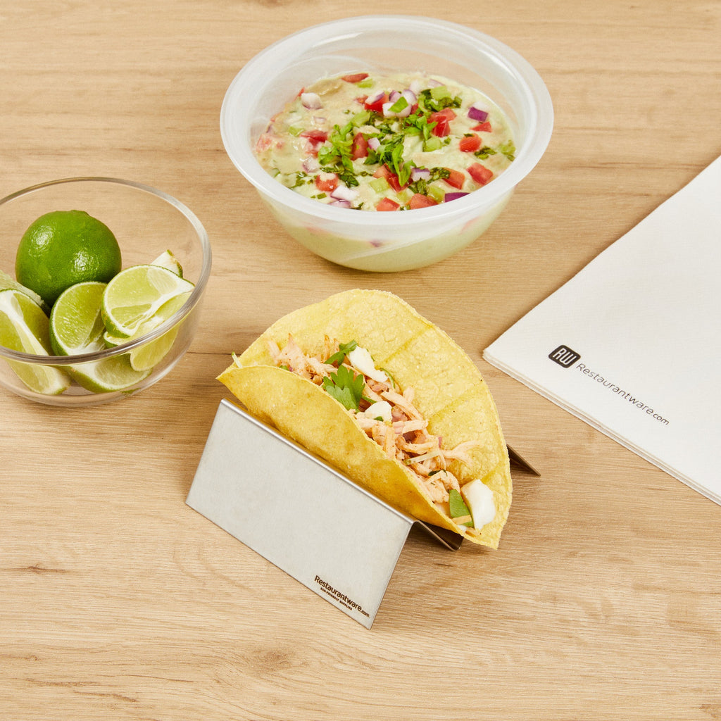 Met Lux Stainless Steel Single Taco Holder - with 1 or 2 Compartments - 4 1/4" x 4" x 1 1/2" - 1 count box