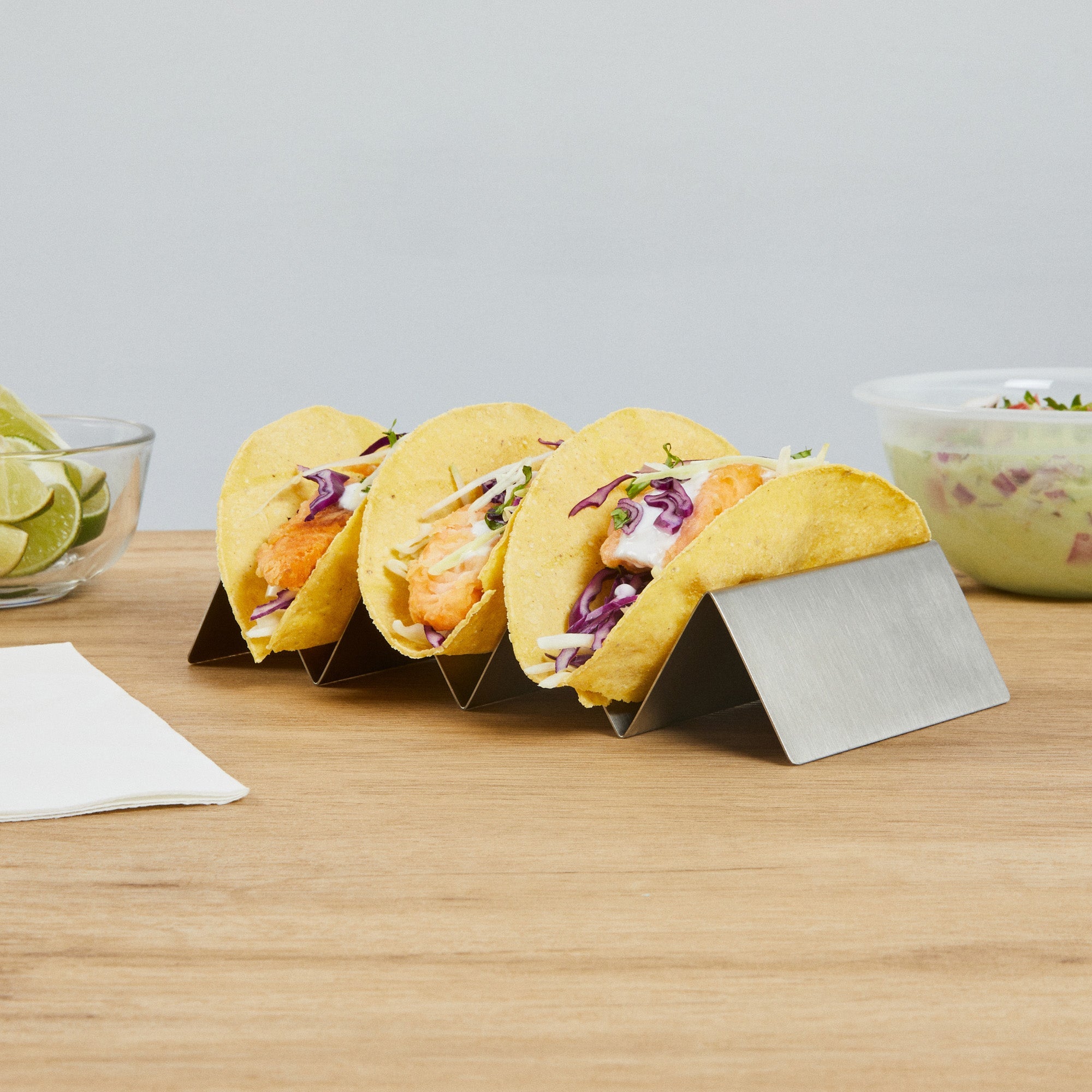 Met Lux Stainless Steel Triple Taco Holder - with 3 or 4 Compartments - 8 1/2" x 4" x 1 1/2" - 1 count box