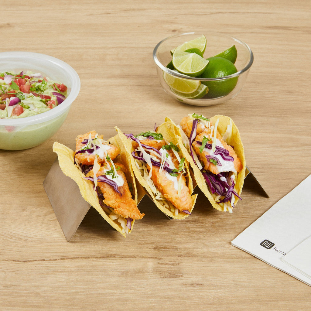 Met Lux Stainless Steel Triple Taco Holder - with 3 or 4 Compartments - 8 1/2" x 4" x 1 1/2" - 1 count box