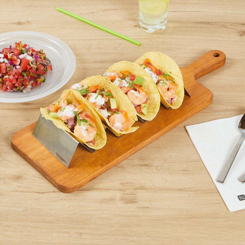 Met Lux Stainless Steel Quadruple Taco Holder - with 4 or 5 Compartments - 10 3/4" x 4" x 1 1/2" - 1 count box