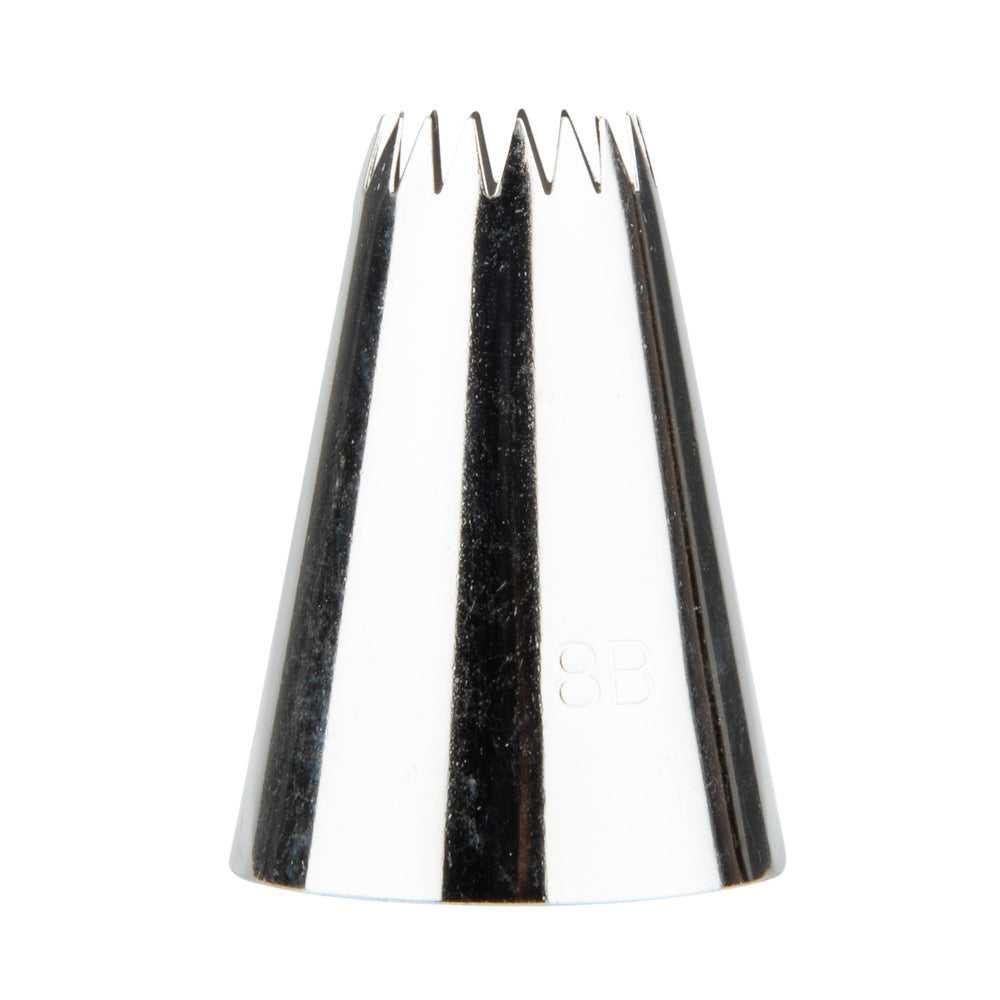 Pastry Tek Stainless Steel #8B Open Star Piping Tip - 1 1/4" x 1 1/4" x 1 3/4" - 1 count box