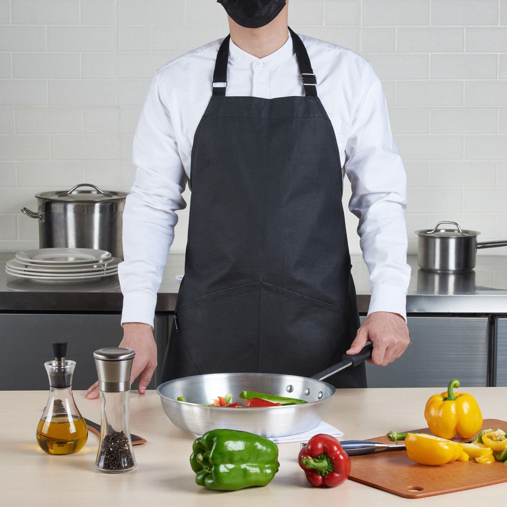 RW Threads Black Cotton Cooking Apron - Flame Retardant - 32" x 26" - 1 count box
