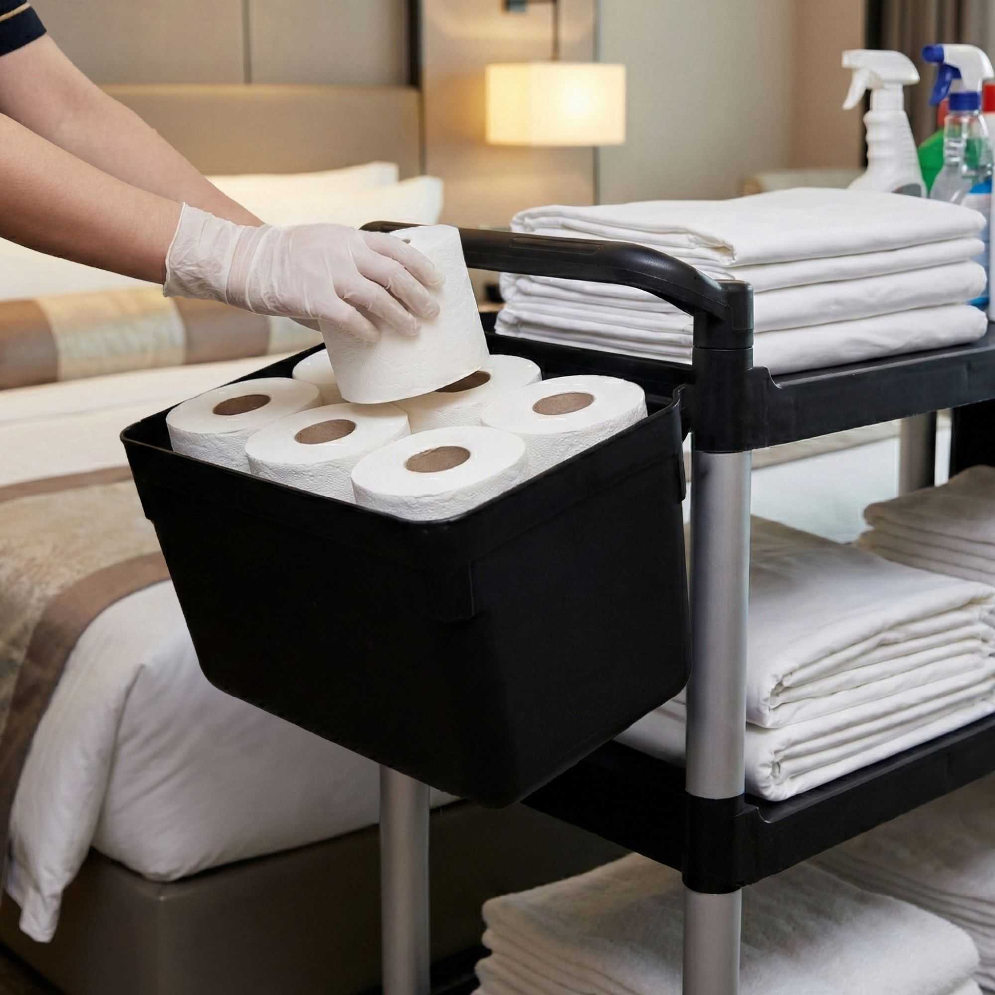 RW Clean Black Plastic Attachable Small Bus Tub - Fits Heavy-Duty Rolling Utility Cart - 13" x 9 1/4" x 7" - 1 count box