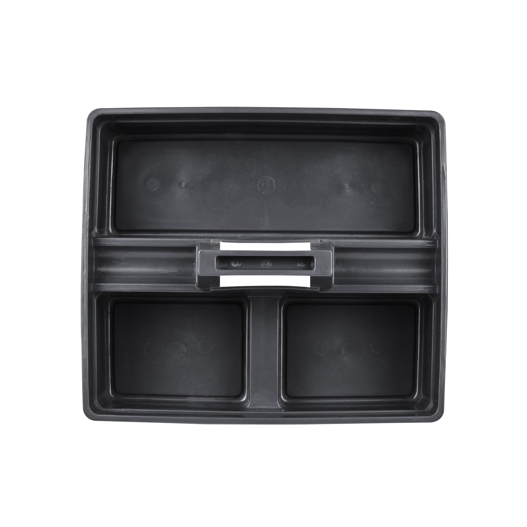RW Clean Black Plastic Cleaning Caddy - 3 Compartments, with Handle - 15 1/4" x 13 1/4" x 6 3/4" - 1 count box