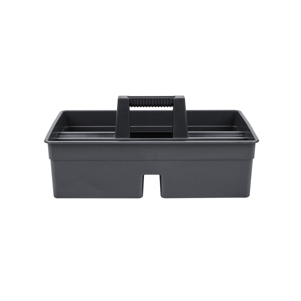 RW Clean Black Plastic Cleaning Caddy - 3 Compartments, with Handle - 16" x 10 1/2" x 7" - 1 count box