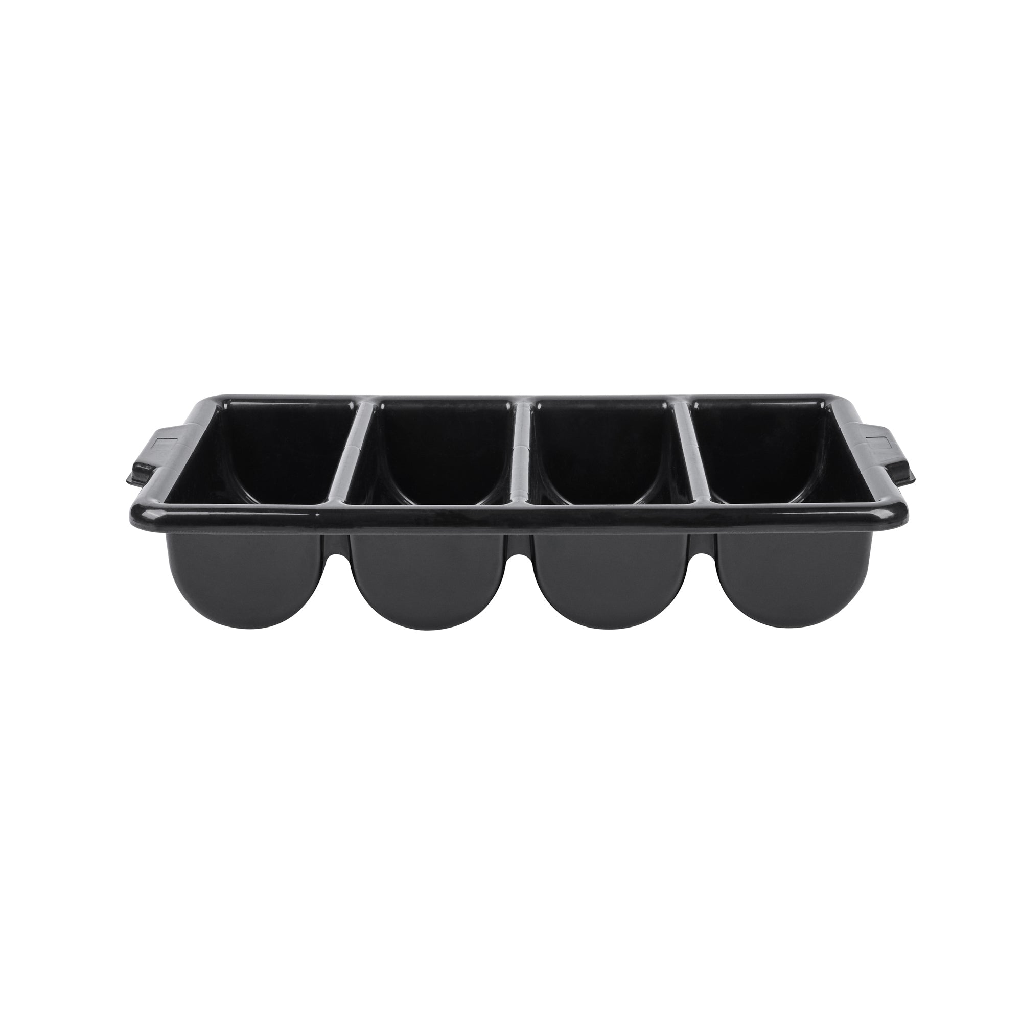 RW Clean Black Plastic Cutlery Box - 4 Compartments, with Handles - 22" x 14 1/4" x 3 1/2" - 1 count box
