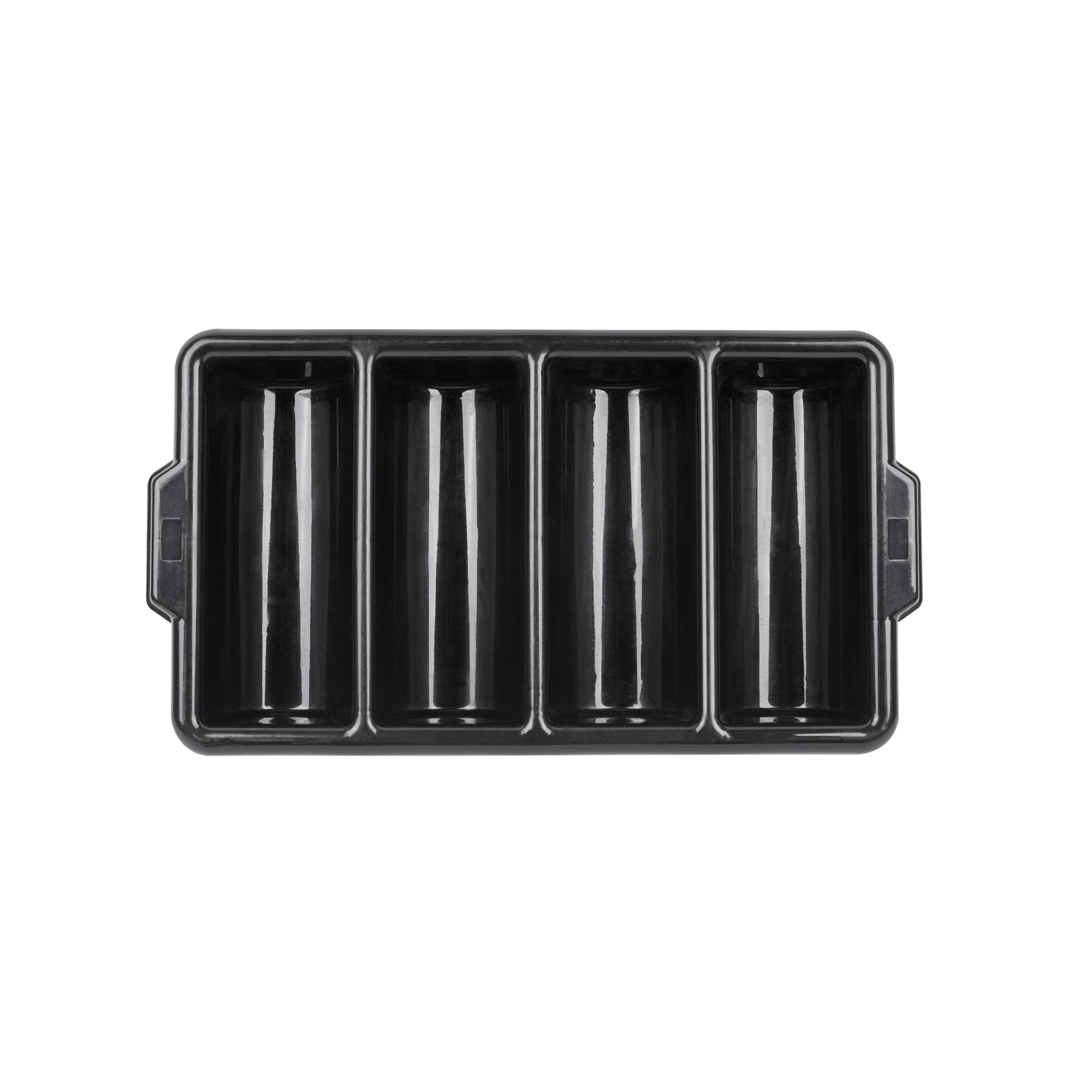 RW Clean Black Plastic Cutlery Box - 4 Compartments, with Handles - 22" x 14 1/4" x 3 1/2" - 1 count box