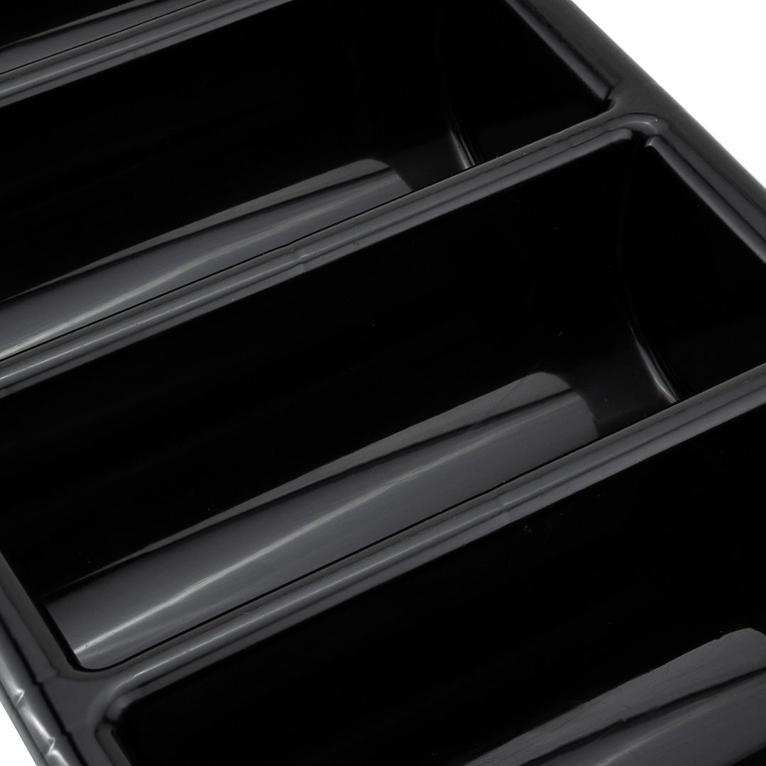RW Clean Black Plastic Cutlery Box - 4 Compartments, with Handles - 22" x 14 1/4" x 3 1/2" - 1 count box