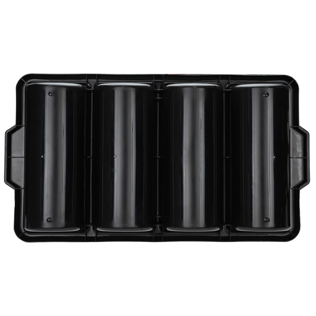 RW Clean Black Plastic Cutlery Box - 4 Compartments, with Handles - 22" x 14 1/4" x 3 1/2" - 1 count box