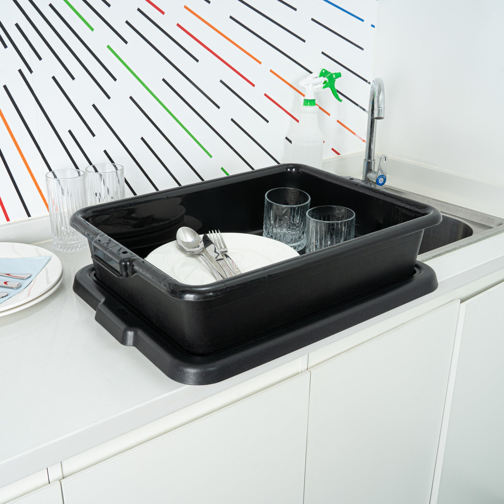 RW Clean Black Plastic Bus Tub - Easy Grip - 21 1/4" x 15 3/4" x 4 3/4" - 1 count box