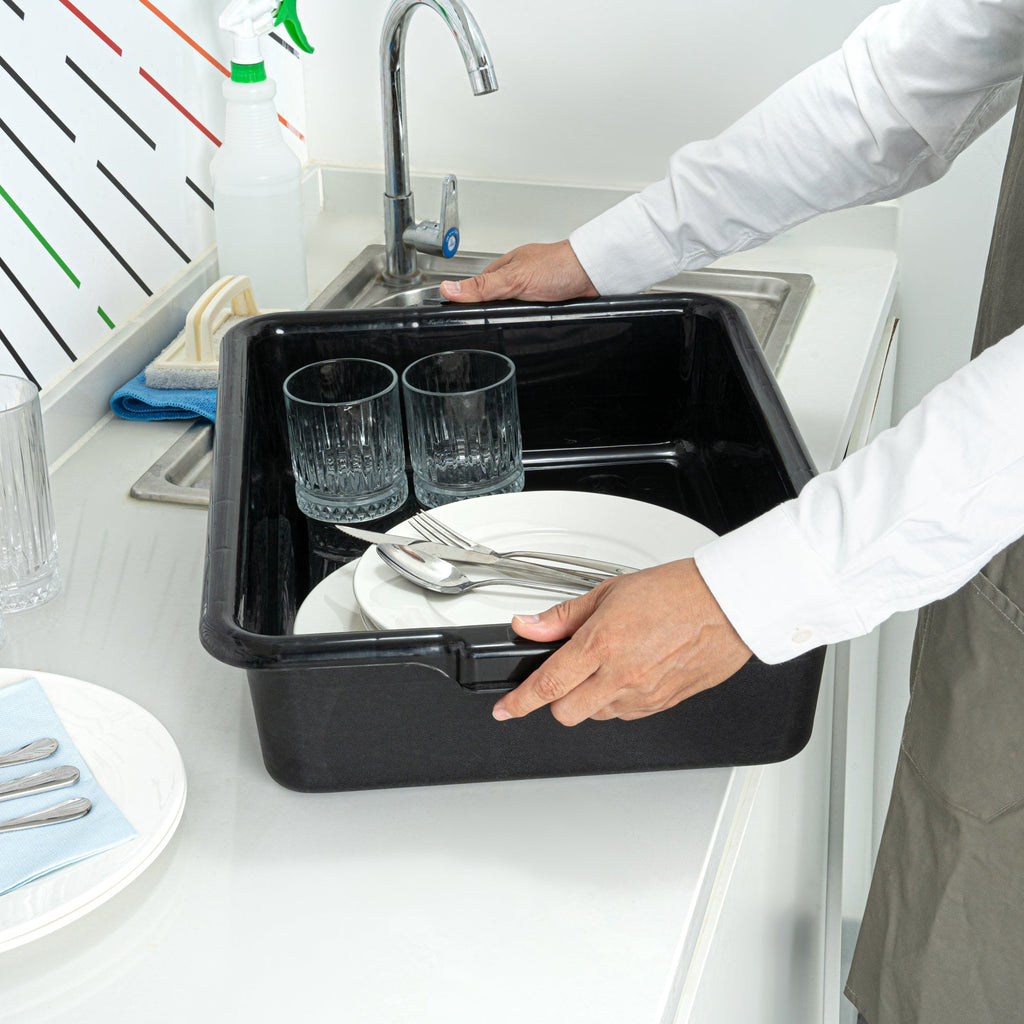 RW Clean Black Plastic Bus Tub - Easy Grip - 21 1/4" x 15 3/4" x 4 3/4" - 1 count box