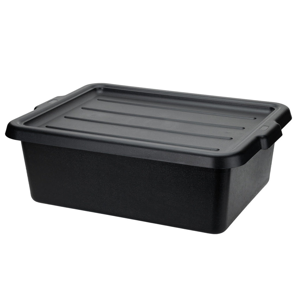 RW Clean Black Plastic Bus Tub - Deep, Easy Grip - 22" x 15 3/4" x 7" - 12 count box