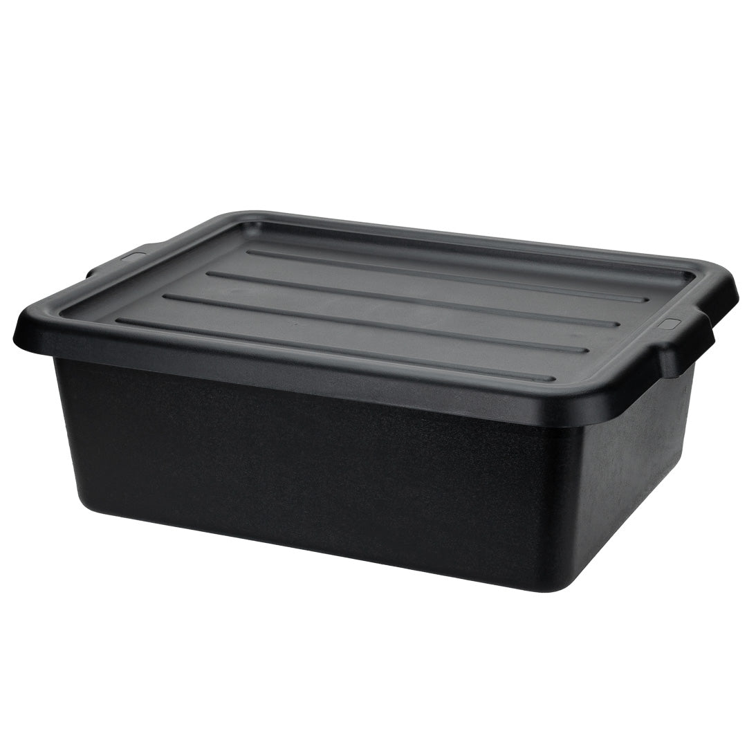 RW Clean Black Plastic Bus Tub - Deep, Easy Grip - 22" x 15 3/4" x 7" - 12 count box