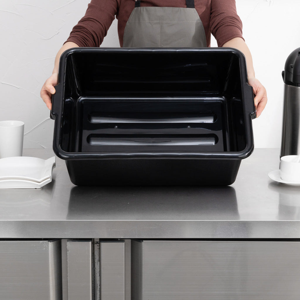 RW Clean Black Plastic Bus Tub - Deep, Easy Grip - 22" x 15 3/4" x 7" - 12 count box
