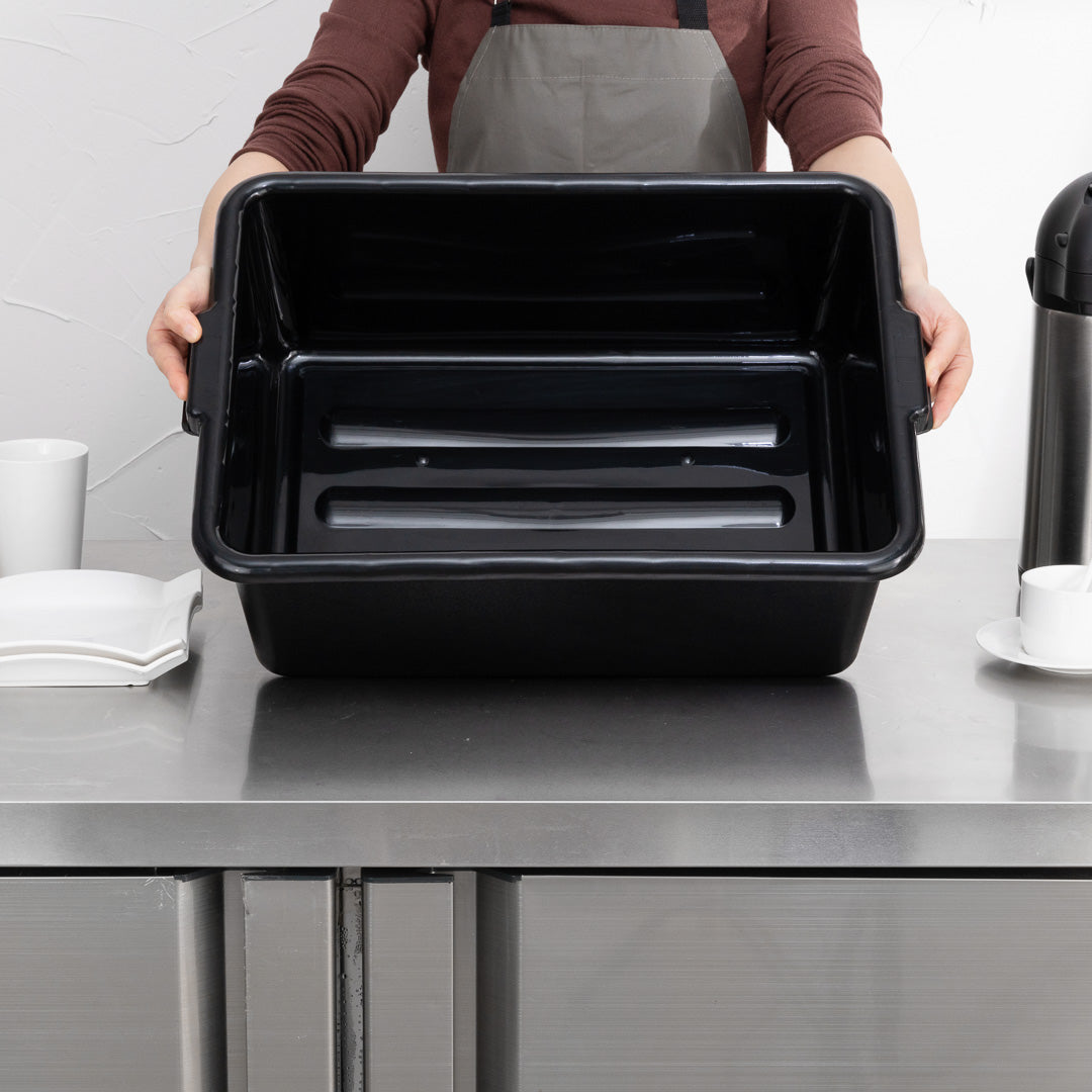 RW Clean Black Plastic Bus Tub - Deep, Easy Grip - 22" x 15 3/4" x 7" - 12 count box
