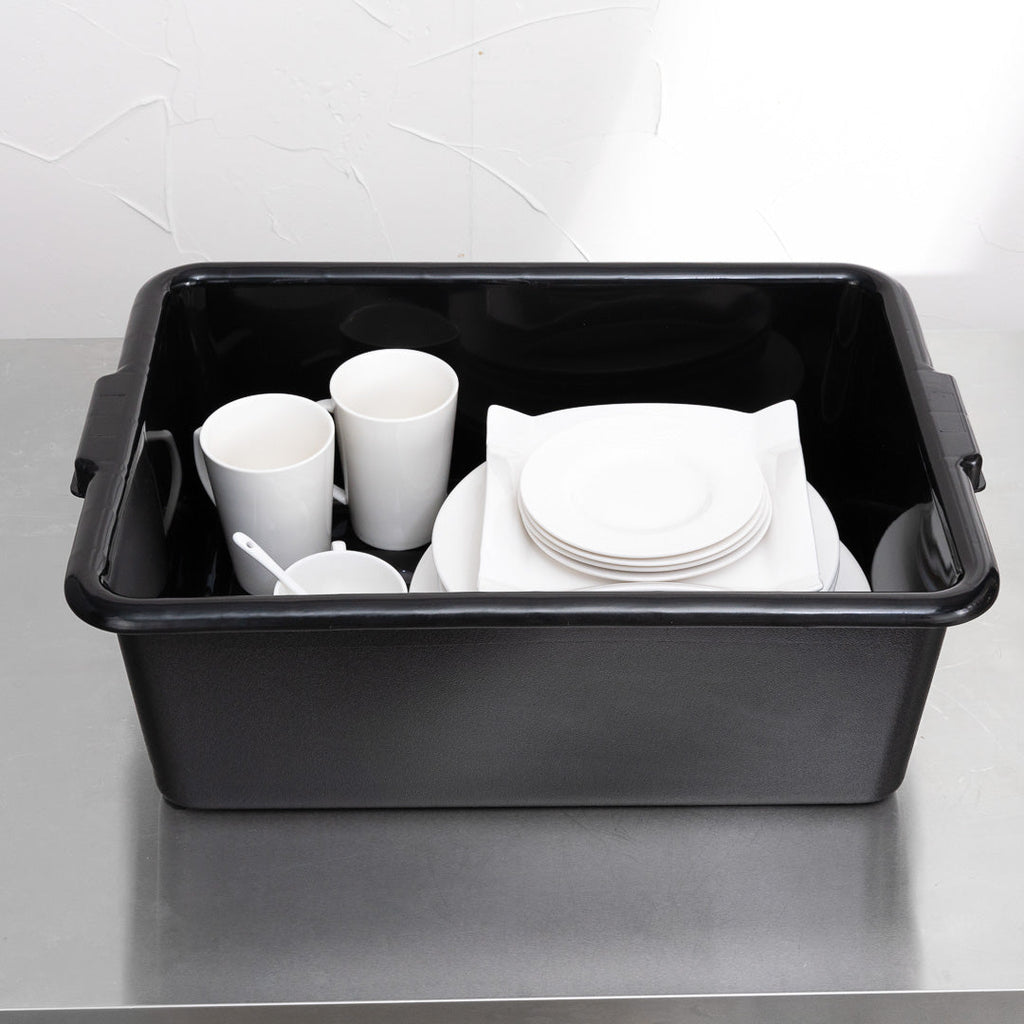 RW Clean Black Plastic Bus Tub - Deep, Easy Grip - 22" x 15 3/4" x 7" - 12 count box