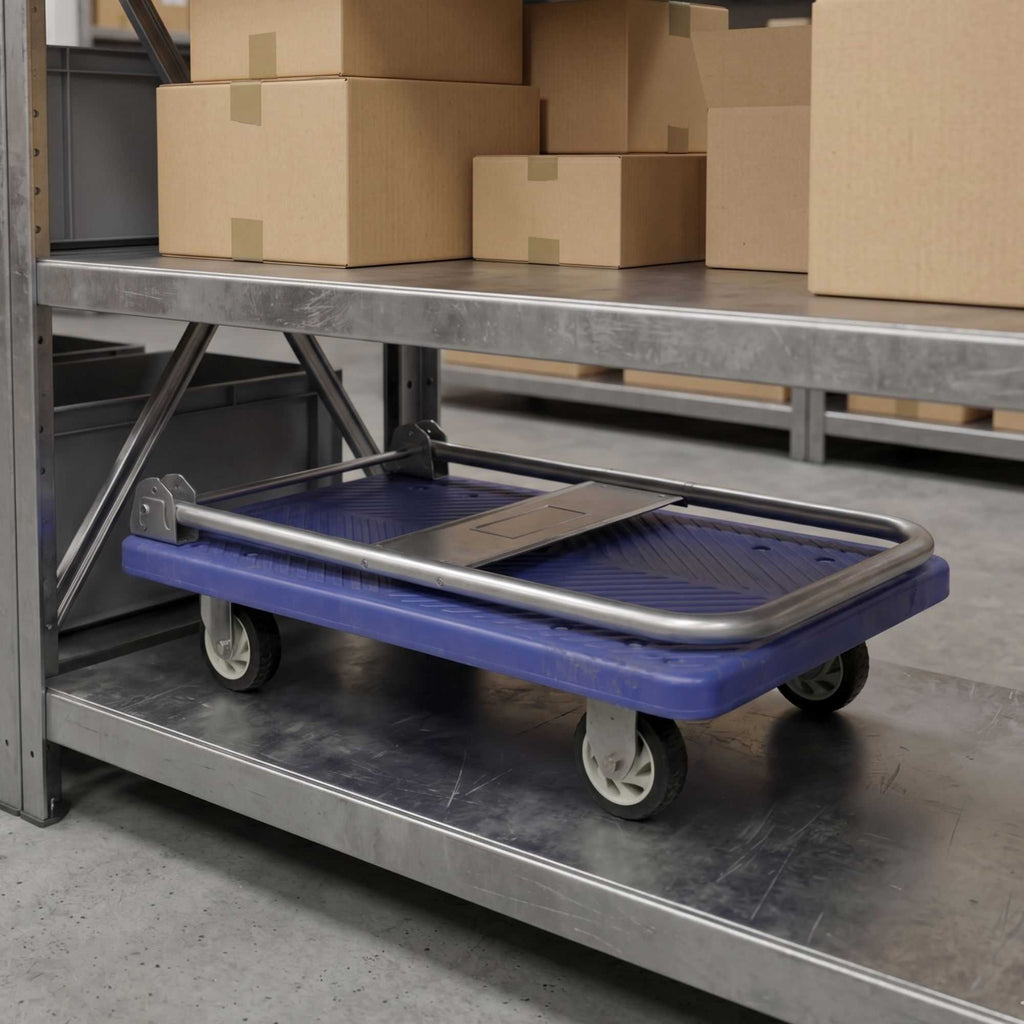 RW Clean Blue Plastic Small Folding Platform Cart - 660 lb Capacity - 31 1/2" x 21" x 32 3/4" - 1 count box