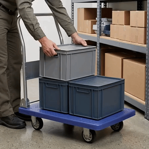 RW Clean Blue Plastic Large Folding Platform Cart - 660 lb Capacity - 35 1/2" x 23 1/4" x 27 3/4" - 1 count box