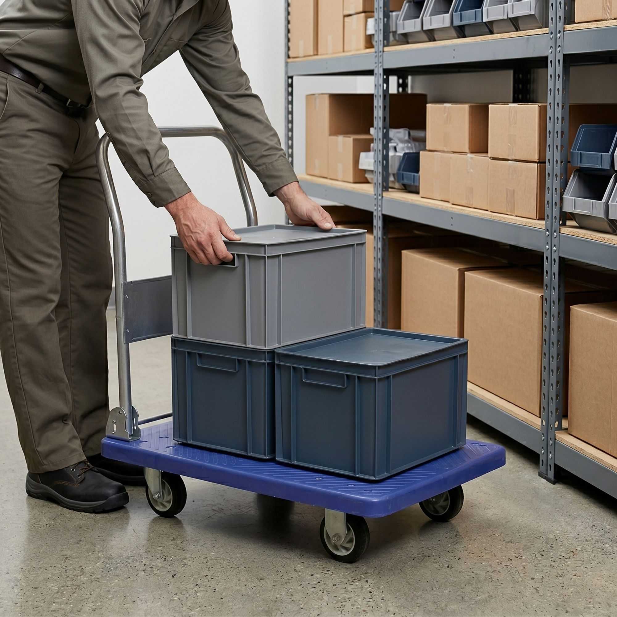 RW Clean Blue Plastic Large Folding Platform Cart - 660 lb Capacity - 35 1/2" x 23 1/4" x 27 3/4" - 1 count box