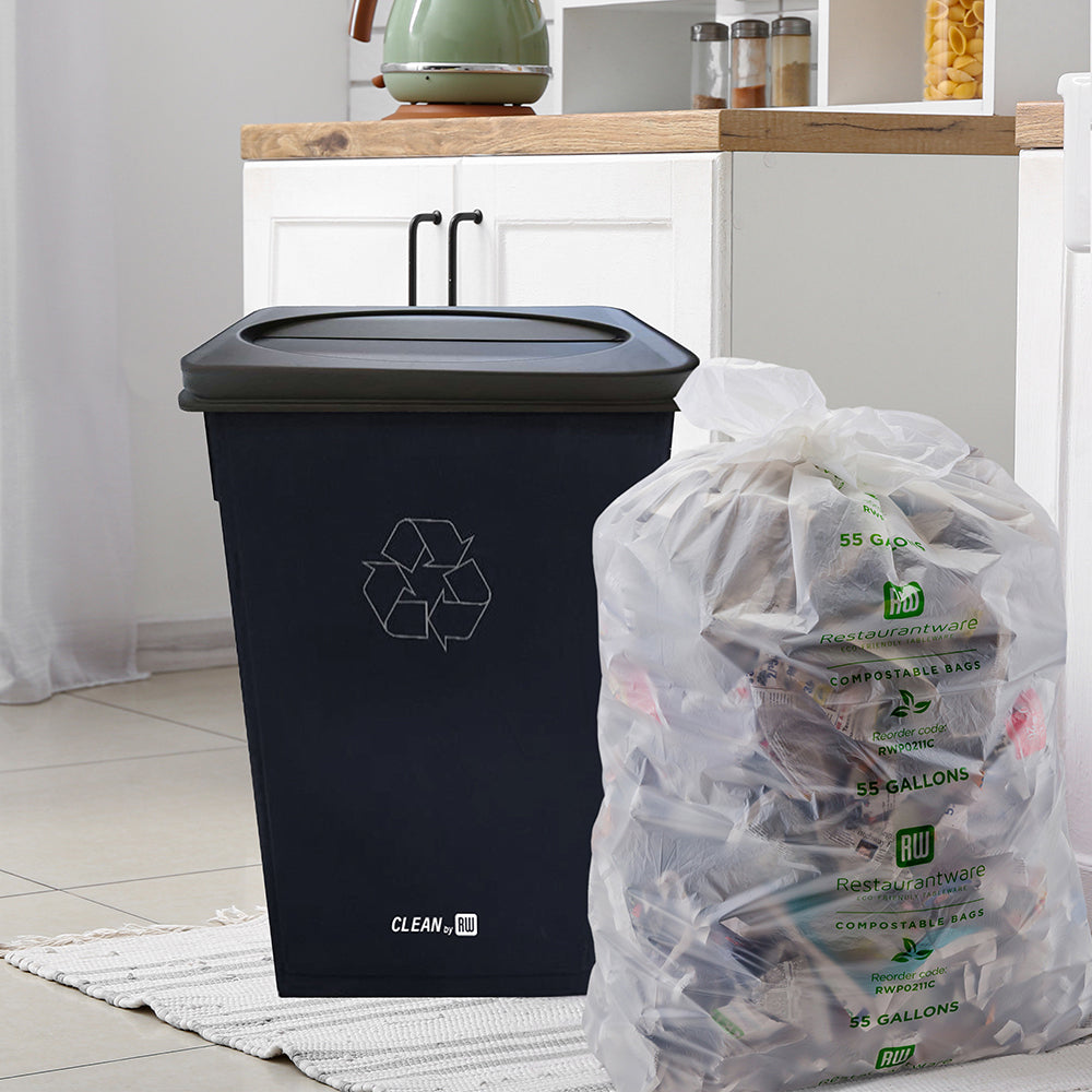 RW Clean Black Plastic Rectangle Trash Can Lid - Swing Top, Fits 23 gal Slim Trash Can - 20 1/4" x 11 1/2" x 5" - 1 count box