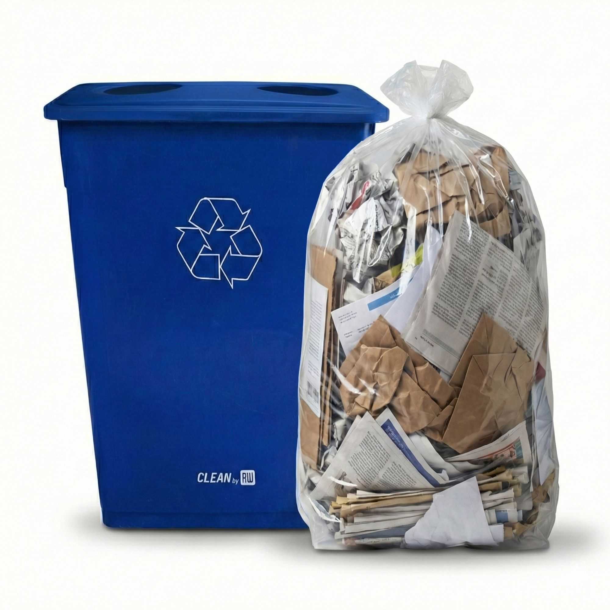 RW Clean Blue Plastic Recycling Trash Can Lid - Fits 23 gal Slim Trash Can - 22" x 11 1/2" x 3" - 1 count box