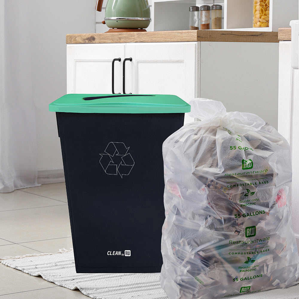 RW Clean Green Plastic Paper Recycling Trash Can Lid - Fits 23 gal Slim Trash Can - 22" x 11 1/2" x 3" - 1 count box