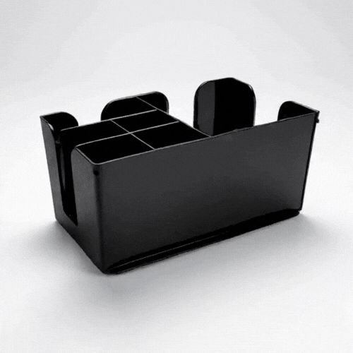 Bar Lux Black Plastic Condiment Caddy Napkin Holder - 6 Compartments, Pebbled - 9 1/2" x 5 3/4" x 4 1/4" - 1 count box
