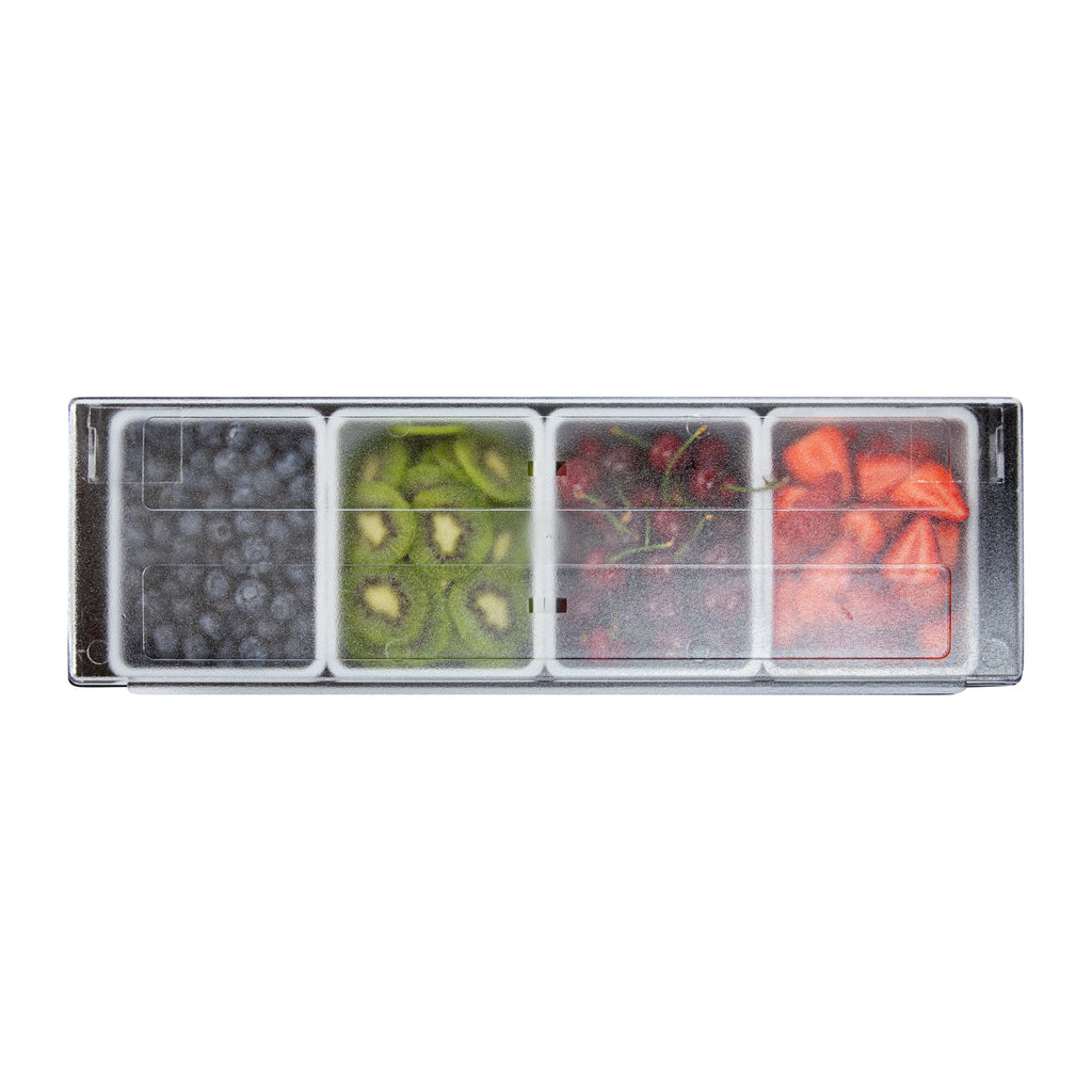Bar Lux Black Plastic Condiment Caddy - 4 Compartments - 19 1/2" x 6 1/4" x 3 3/4" - 1 count box