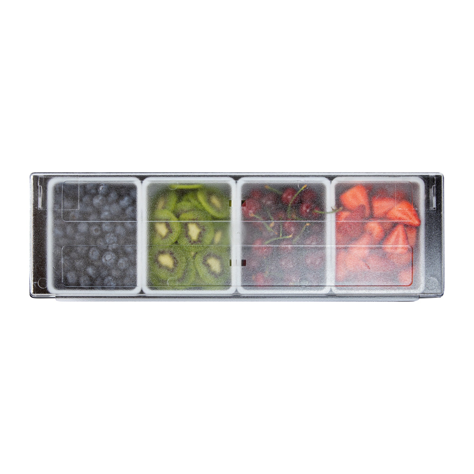 Bar Lux Black Plastic Condiment Caddy - 4 Compartments - 19 1/2" x 6 1/4" x 3 3/4" - 1 count box
