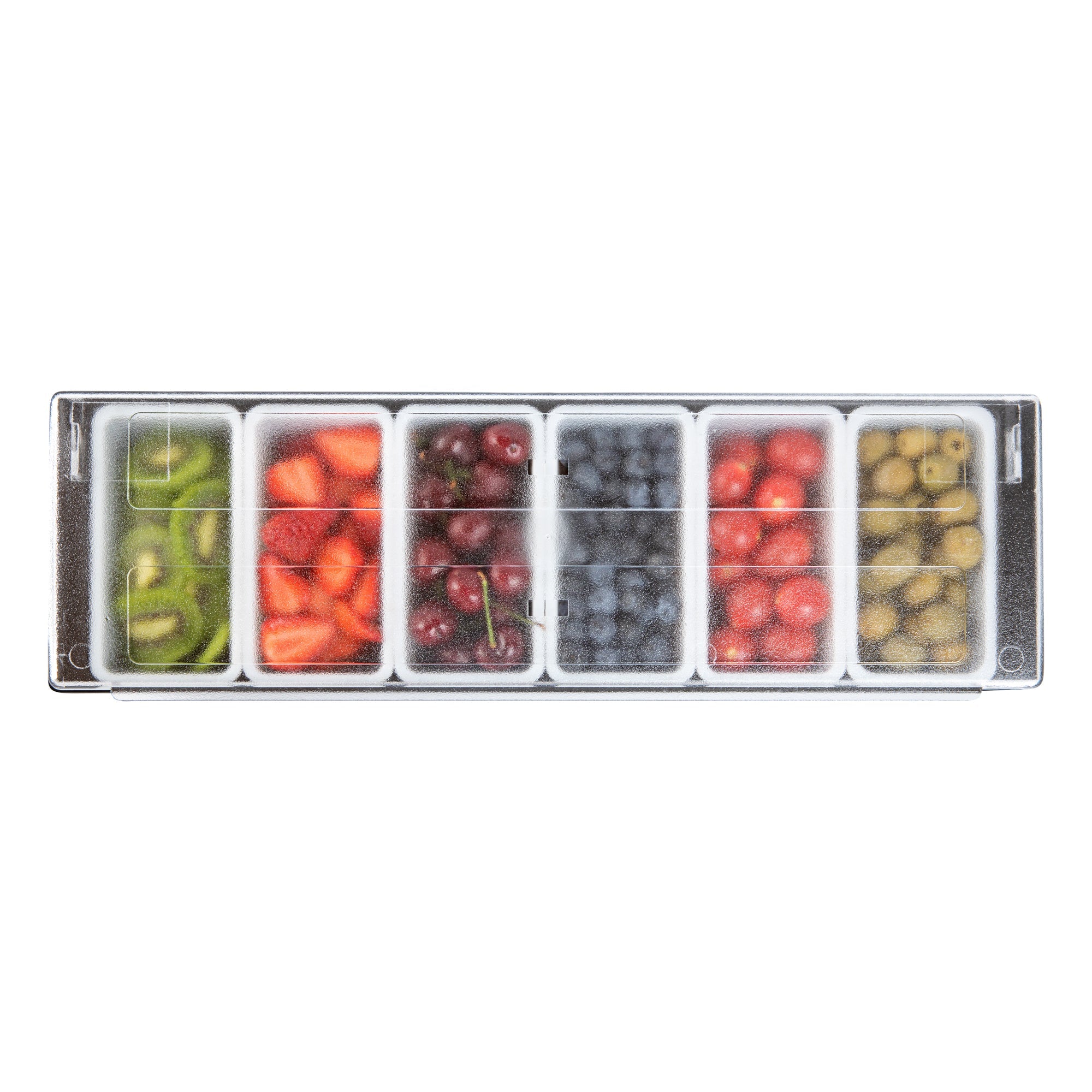 Bar Lux Black Plastic Condiment Caddy - 6 Compartments - 19 1/2" x 6 1/4" x 3 3/4" - 1 count box