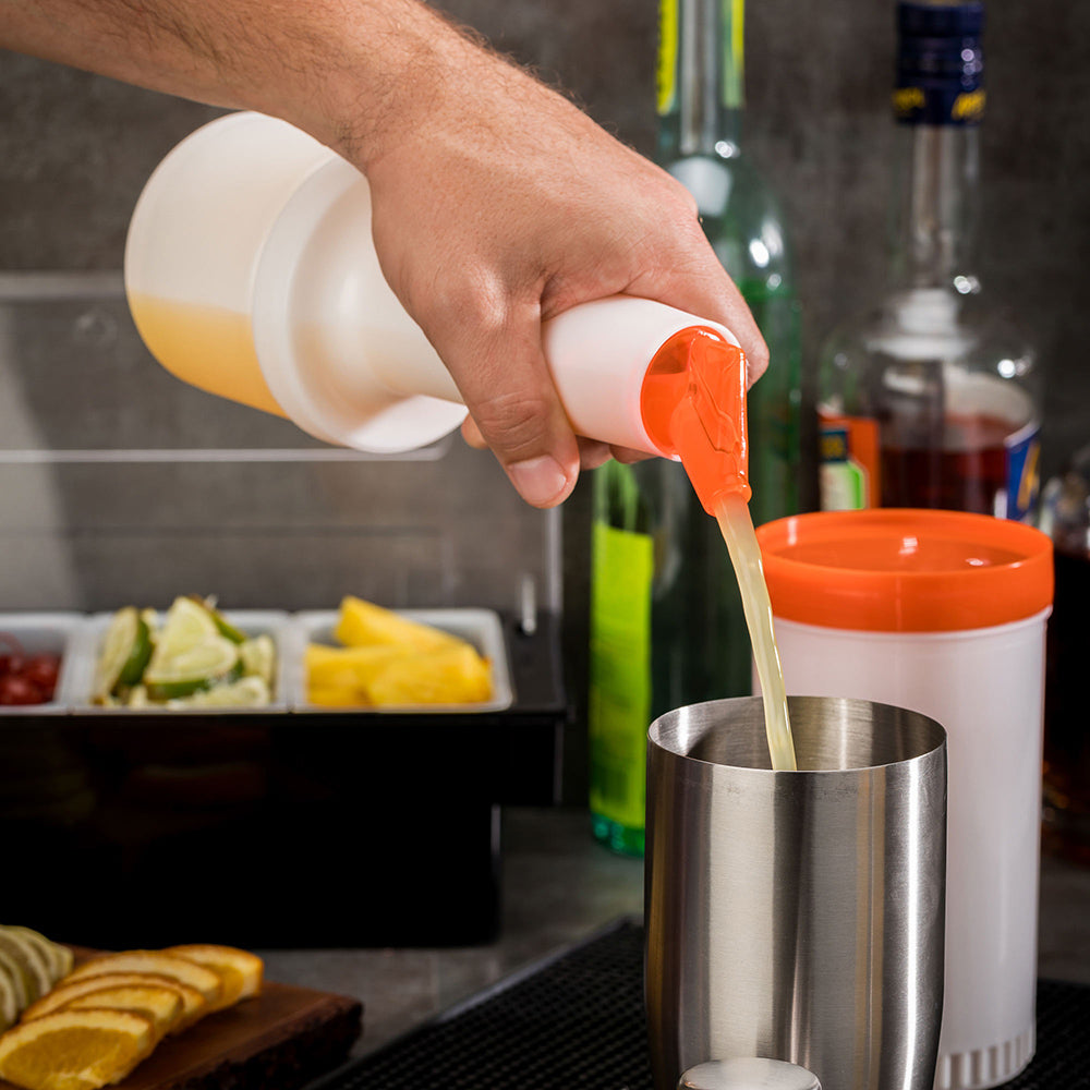 Bar Lux 0.5 qt Plastic Quick Pour Storage Container Bottle - with Orange Spout and Lid - 3 1/2" x 3 1/2" x 10 1/4" - 1 count box