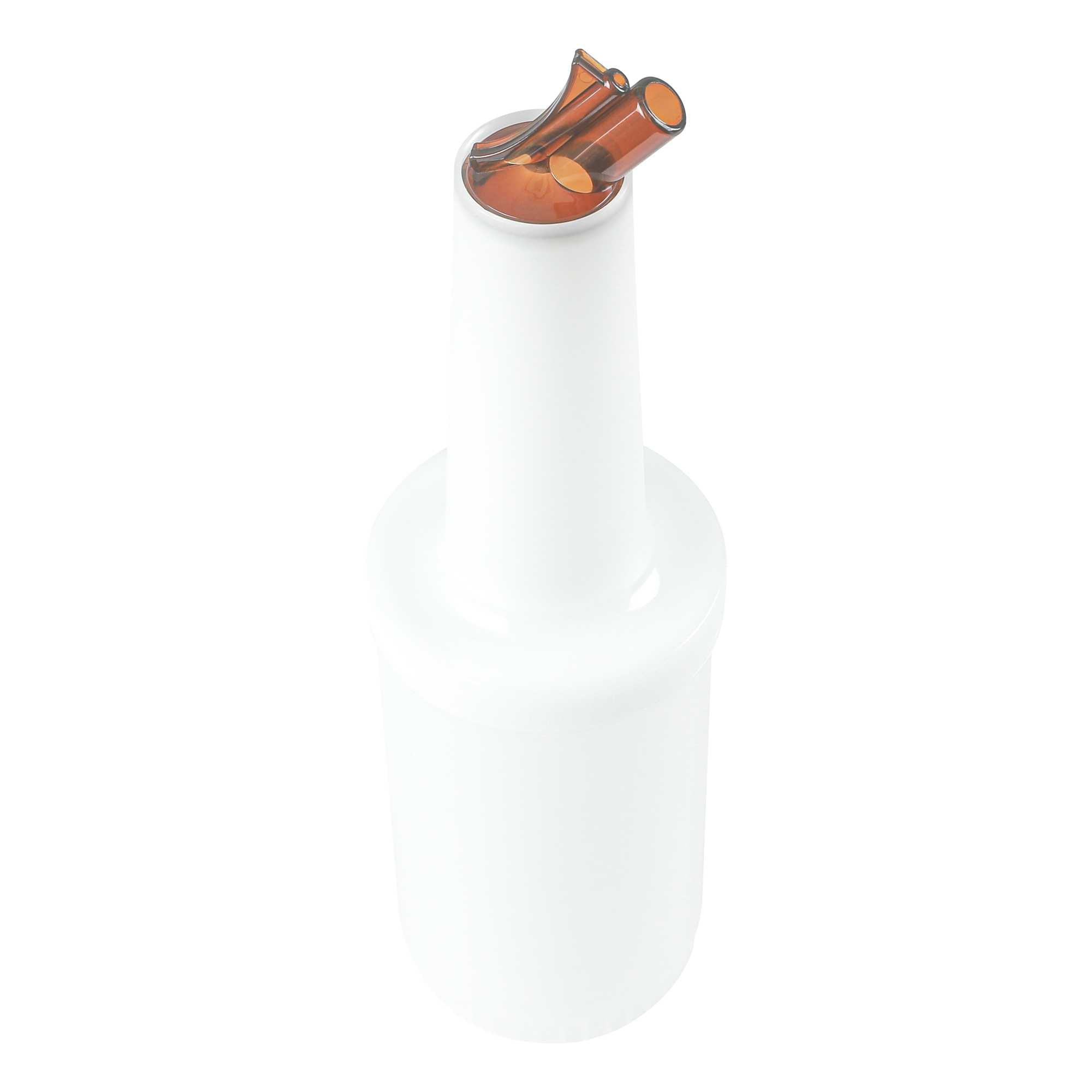 Bar Lux 1 qt Plastic Quick Pour Storage Container Bottle - with Brown Spout and Lid - 3 1/2" x 3 1/2" x 13" - 1 count box