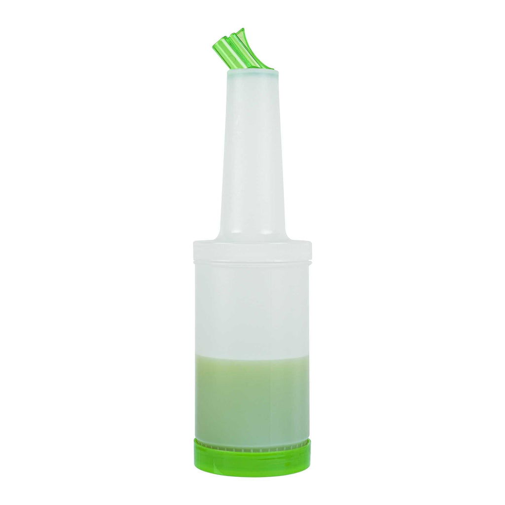 Bar Lux 1 qt Plastic Quick Pour Storage Container Bottle - with Green Spout and Lid - 3 1/2" x 3 1/2" x 13" - 1 count box