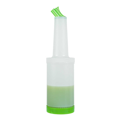 Bar Lux 1 qt Plastic Quick Pour Storage Container Bottle - with Green Spout and Lid - 3 1/2" x 3 1/2" x 13" - 1 count box