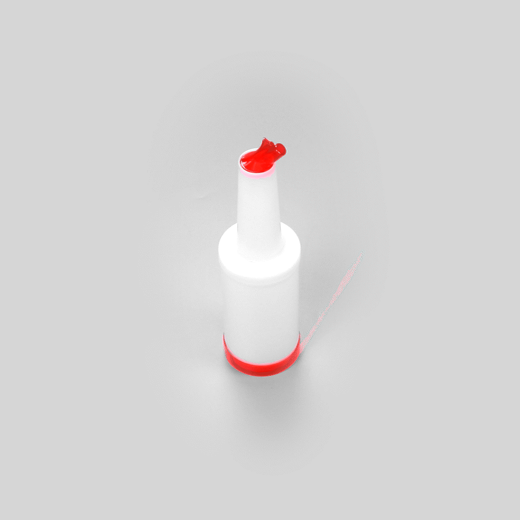 Bar Lux 1 qt Plastic Quick Pour Storage Container Bottle - with Red Spout and Lid - 3 1/2" x 3 1/2" x 13" - 1 count box