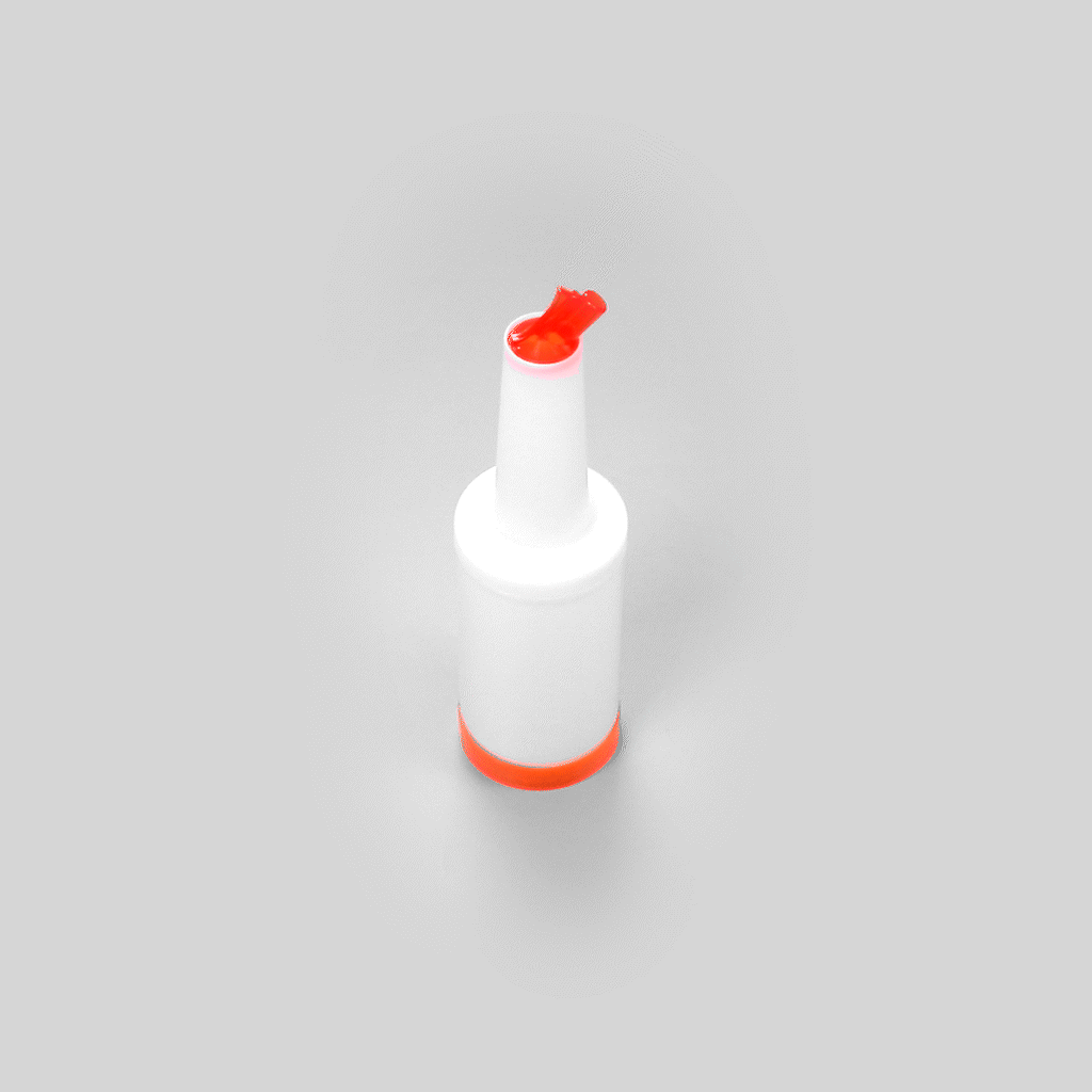 Bar Lux 1 qt Plastic Quick Pour Storage Container Bottle - with Orange Spout and Lid - 3 1/2" x 3 1/2" x 13" - 1 count box