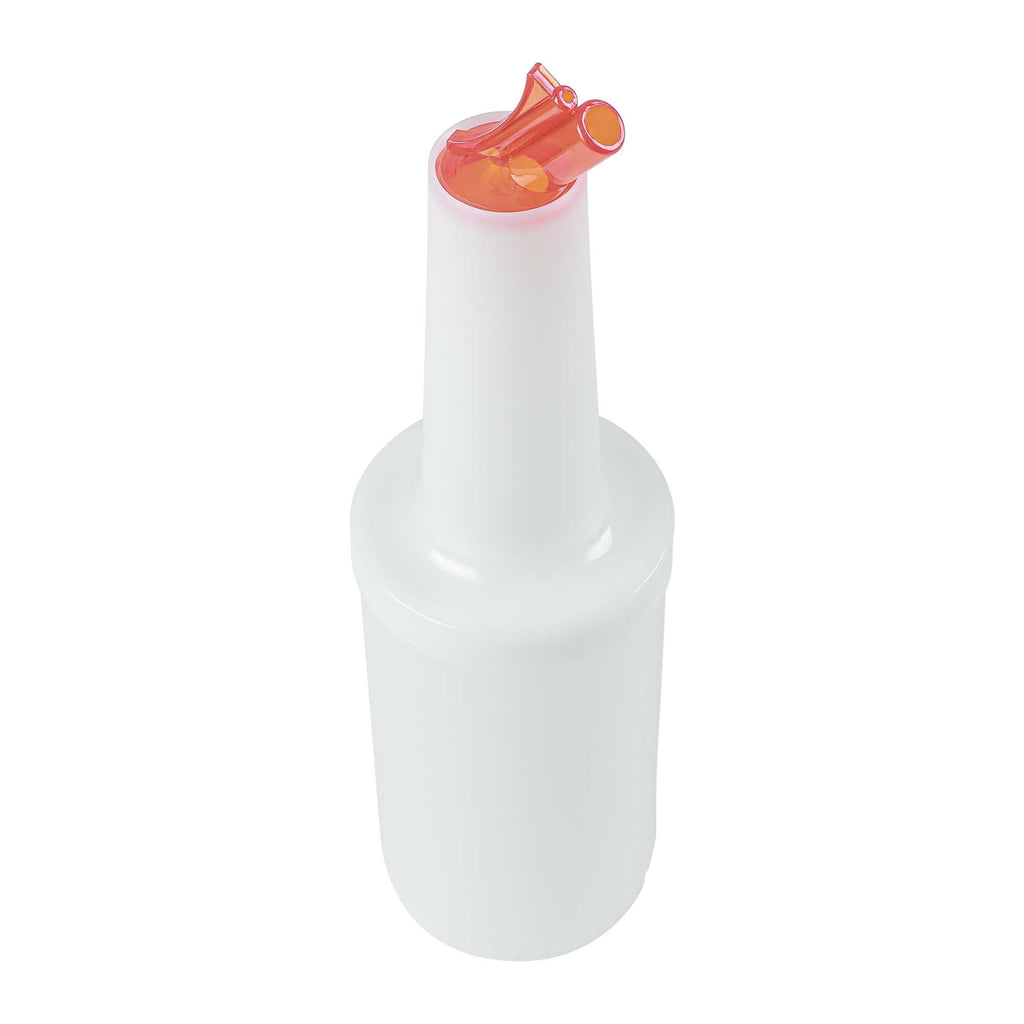Bar Lux 1 qt Plastic Quick Pour Storage Container Bottle - with Orange Spout and Lid - 3 1/2" x 3 1/2" x 13" - 1 count box