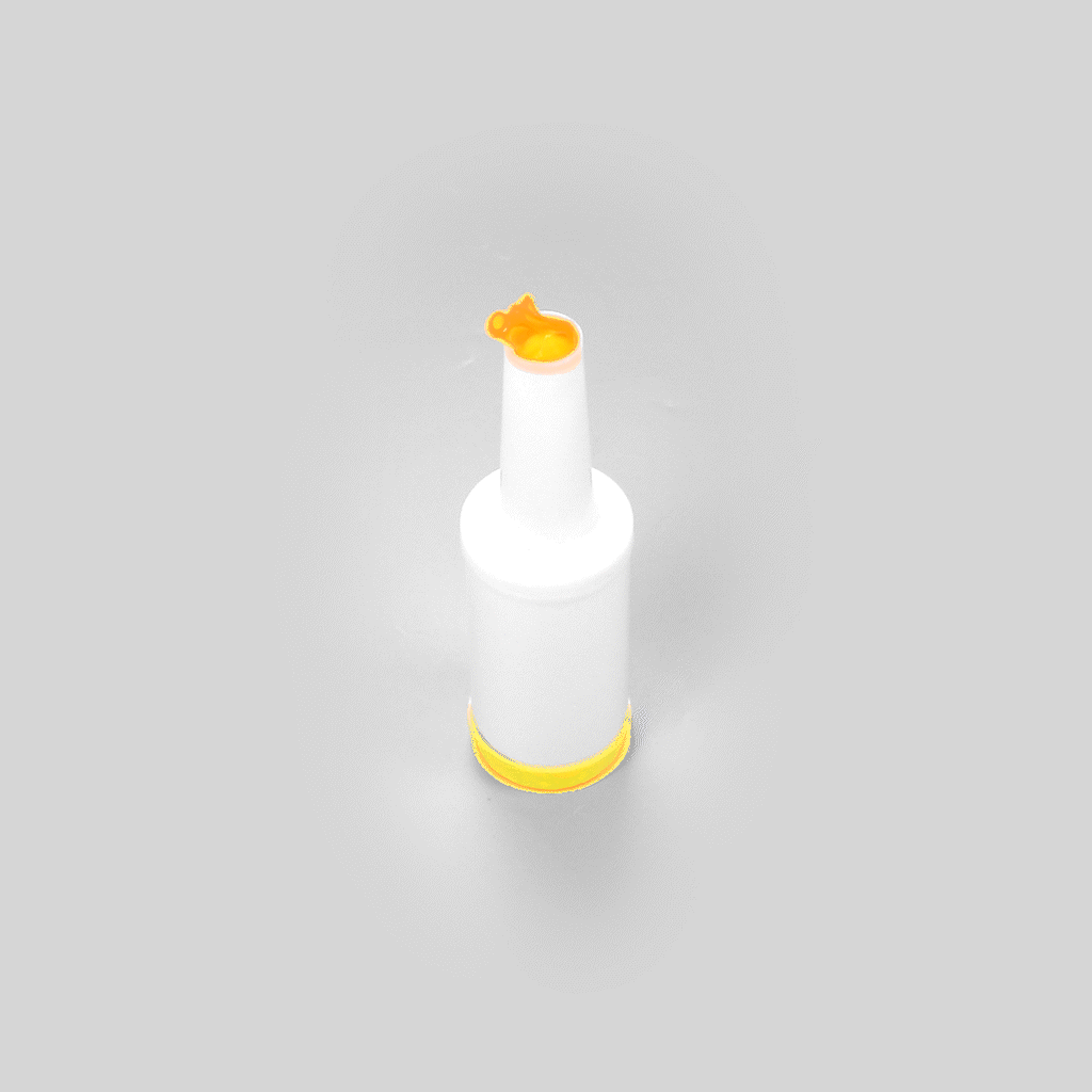 Bar Lux 1 qt Plastic Quick Pour Storage Container Bottle - with Yellow Spout and Lid - 3 1/2" x 3 1/2" x 13" - 1 count box