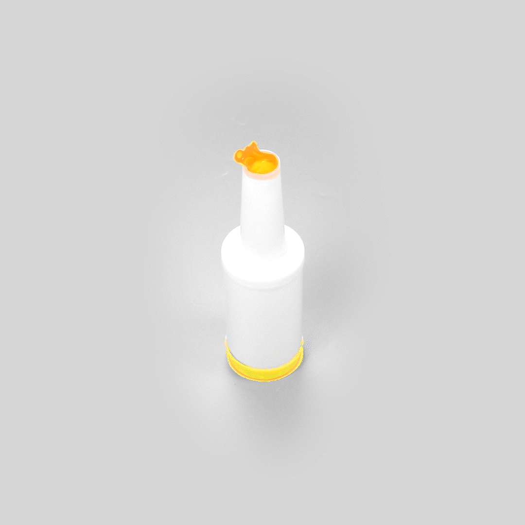 Bar Lux 1 qt Plastic Quick Pour Storage Container Bottle - with Yellow Spout and Lid - 3 1/2" x 3 1/2" x 13" - 1 count box