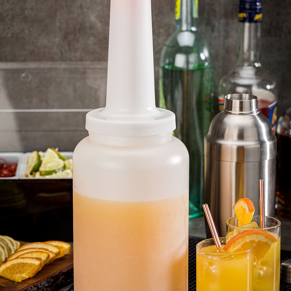 Bar Lux 2.5 qt Plastic Quick Pour Storage Container Bottle - with Orange Spout and Lid - 5" x 5" x 15" - 1 count box