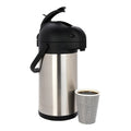 Met Lux 3L Silver Stainless Steel Airpot Coffee Dispenser - Pump Lever, 24 hr Heat Retention - 6" x 6" x 16" - 1 count box