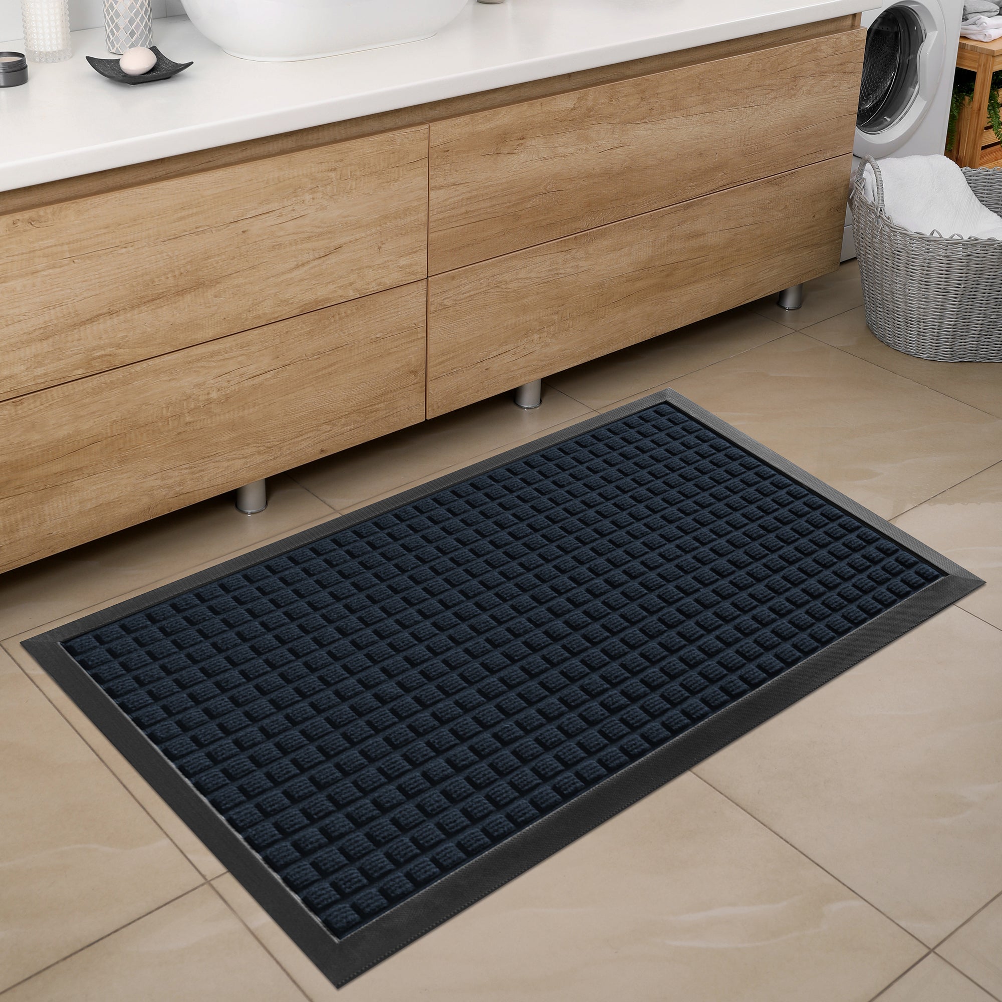Comfy Feet Blue Heavy-Duty Carpet Floor Mat - Waffle - 60" x 36" - 1 count box