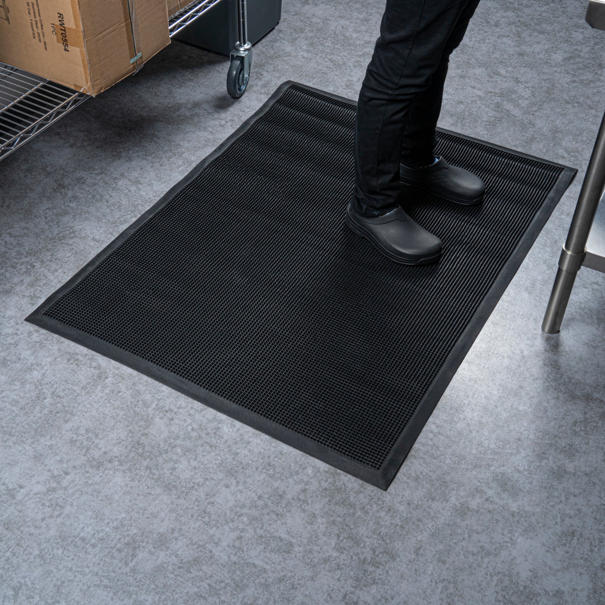 Comfy Feet Black Rubber Floor Mat - Non-Slip - 48" x 36" - 1 count box