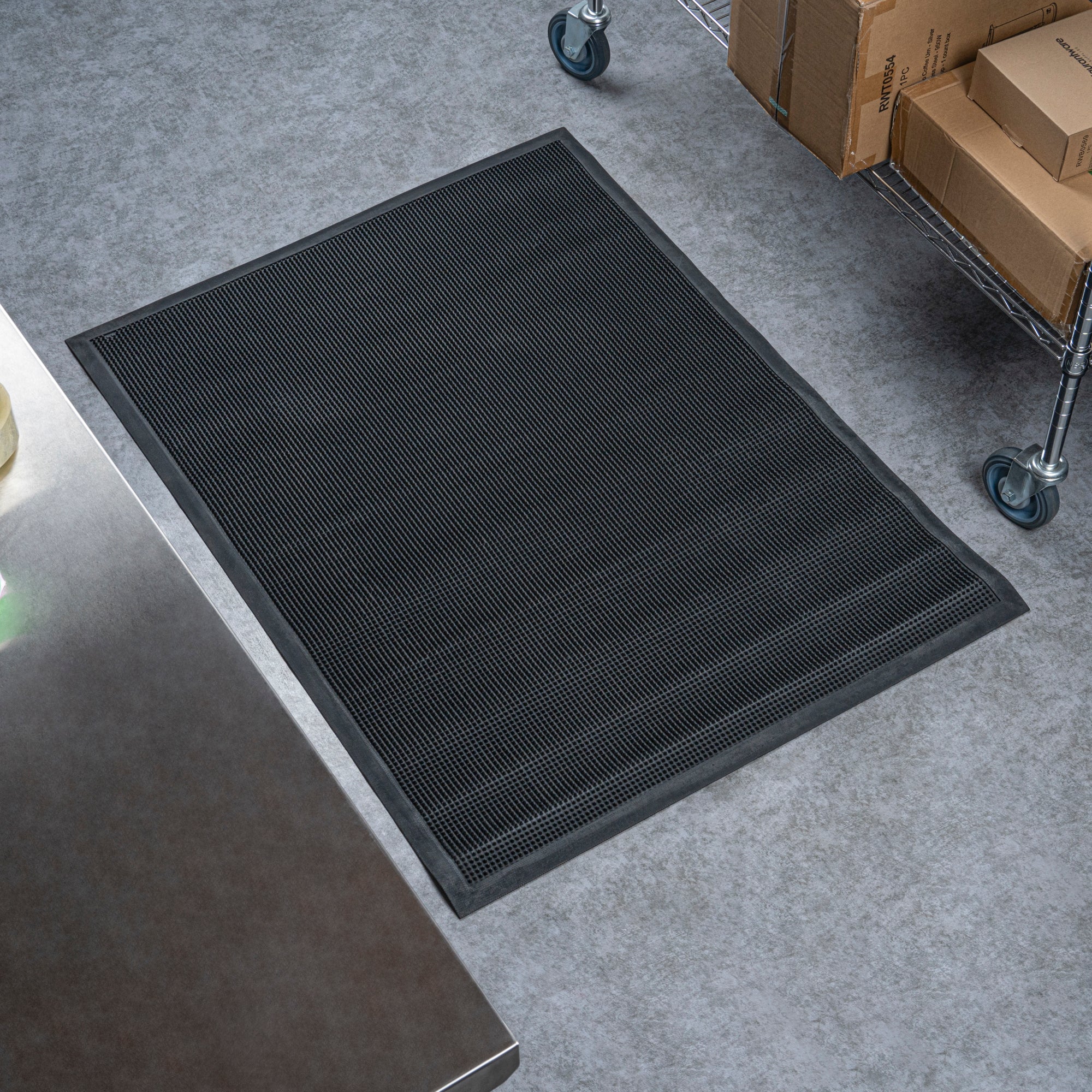 Comfy Feet Black Rubber Floor Mat - Non-Slip - 48" x 36" - 1 count box