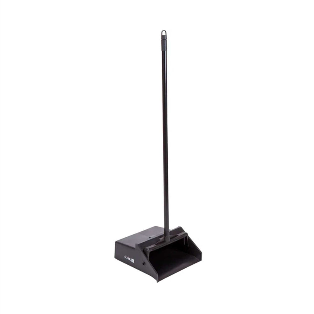 RW Clean Black Plastic Lobby Dustpan - with Handle, Broom Clip - 11 3/4" x 11" x 34" - 1 count box