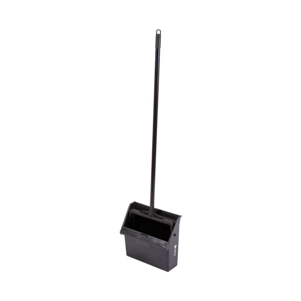 RW Clean Black Plastic Lobby Dustpan - with Handle, Broom Clip - 11 3/4" x 11" x 34" - 1 count box