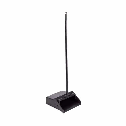 RW Clean Black Plastic Lobby Dustpan - with Handle, Broom Clip - 11 3/4" x 11" x 34" - 1 count box