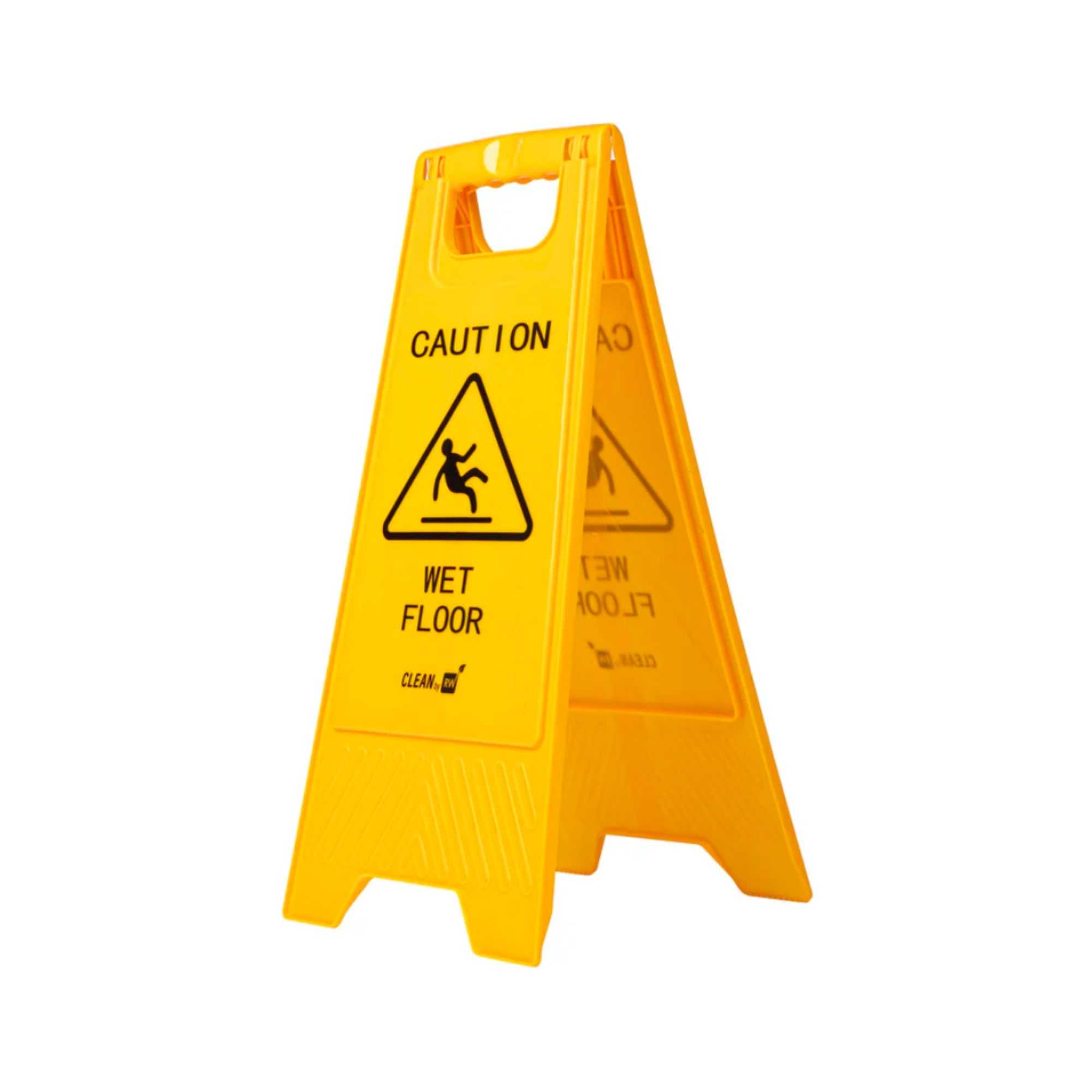 RW Clean Yellow Plastic Caution Wet Floor Sign - Double-Sided - 11 3/4" x 2" x 24 1/2" - 1 count box