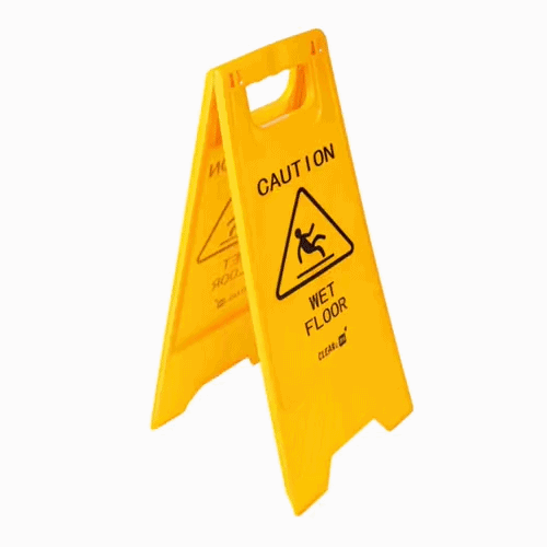RW Clean Yellow Plastic Caution Wet Floor Sign - Double-Sided - 11 3/4" x 2" x 24 1/2" - 1 count box