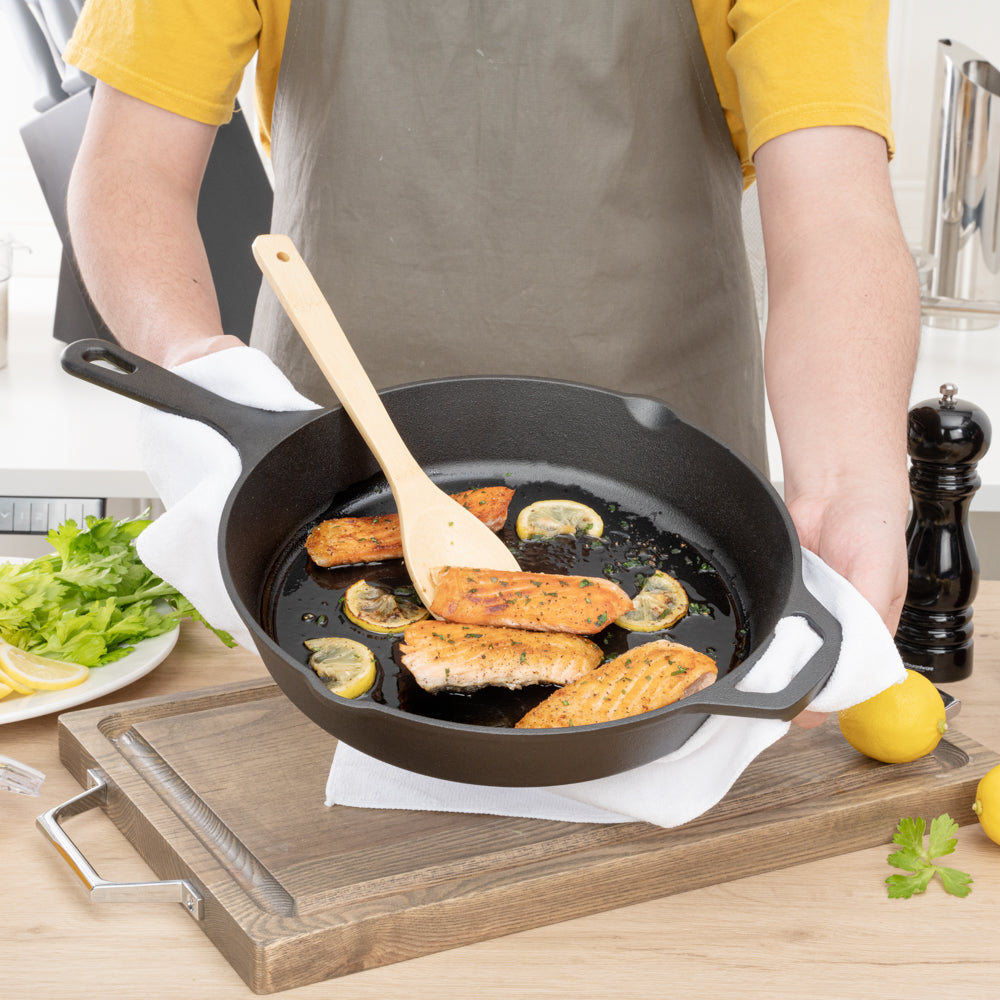 Met Lux Round Black Cast Iron 12" Fry Pan - Pre-seasoned - 1 count box